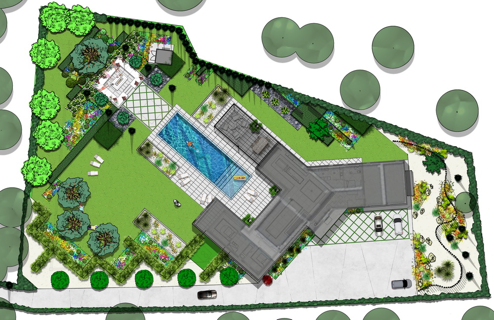 Plan 3D conception jardin paysager