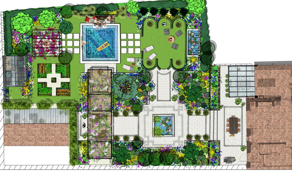 Plan 3D conception jardin paysager