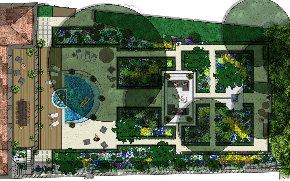 Plan 3D conception jardin paysager