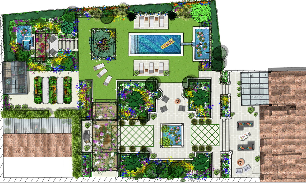 Plan 3D conception jardin paysager