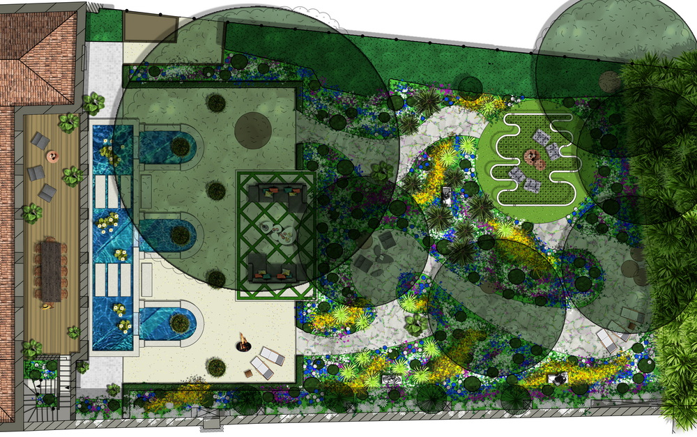 Plan 3D conception jardin paysager