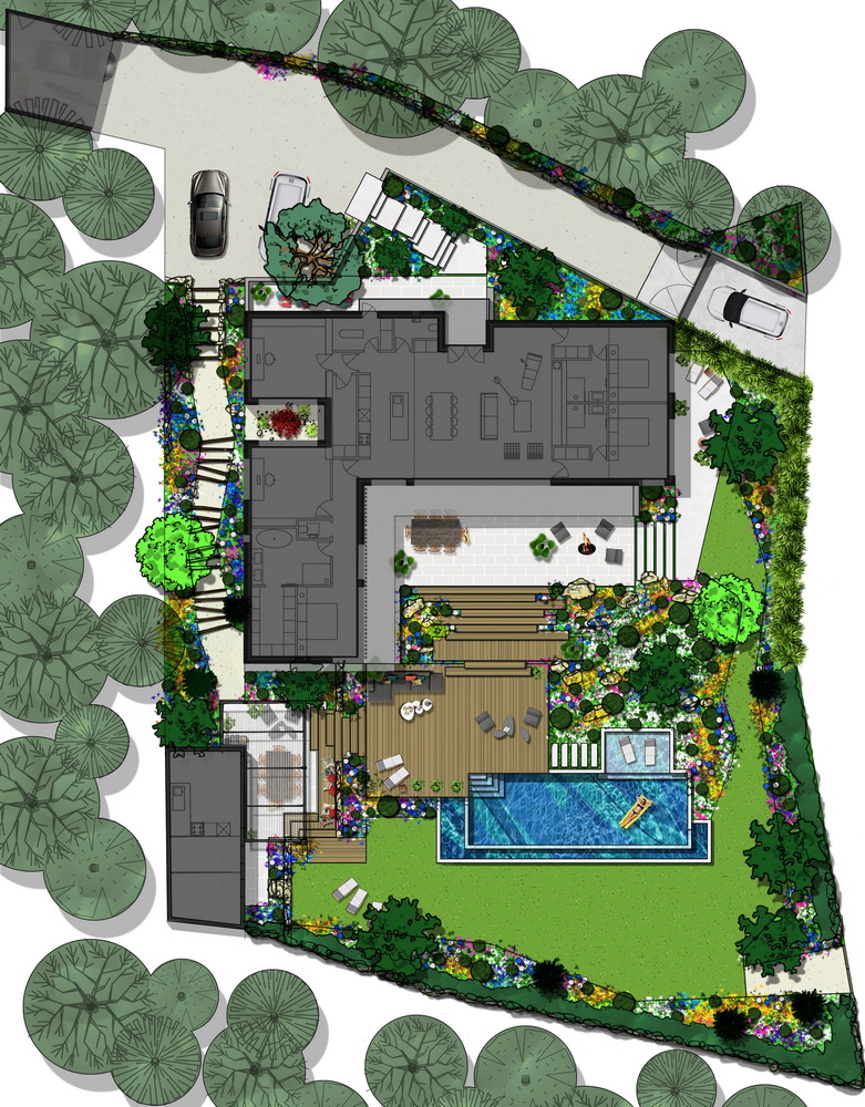 Plan 3D conception jardin paysager