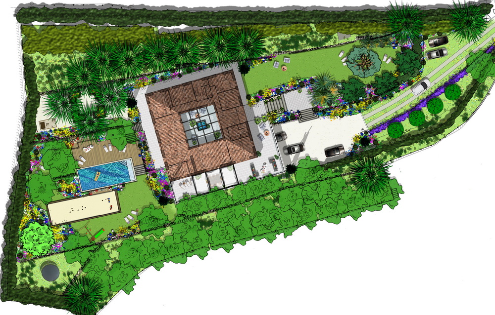 Plan 3D conception jardin paysager