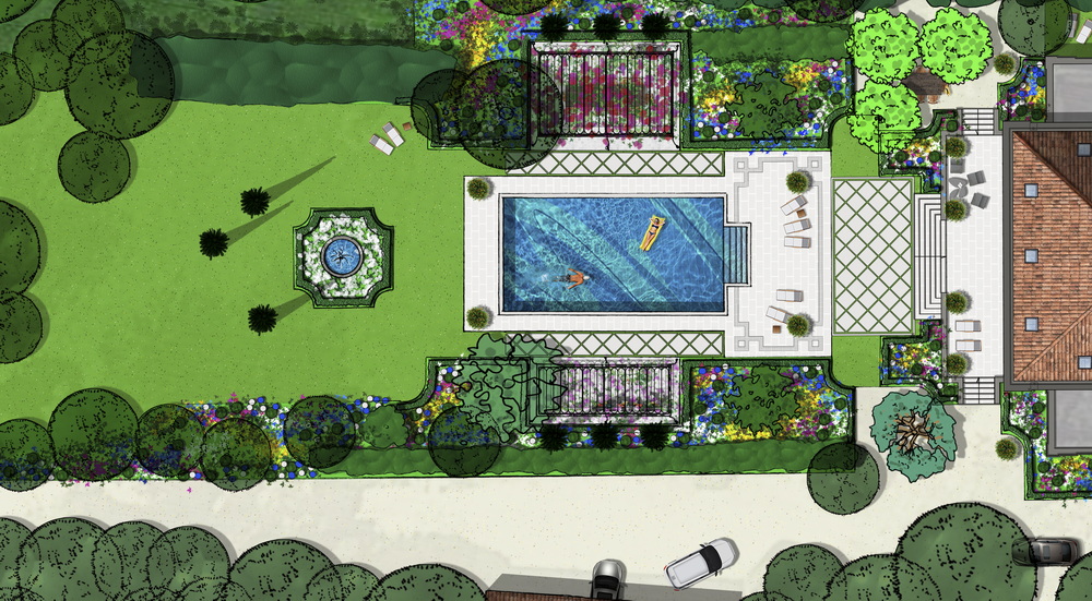 Plan 3D conception jardin paysager