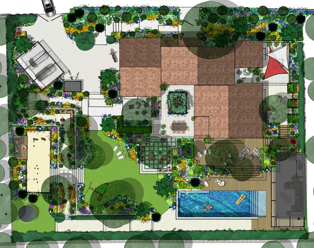 Plan 3D conception jardin paysager
