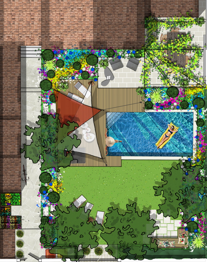 Plan 3D conception jardin paysager