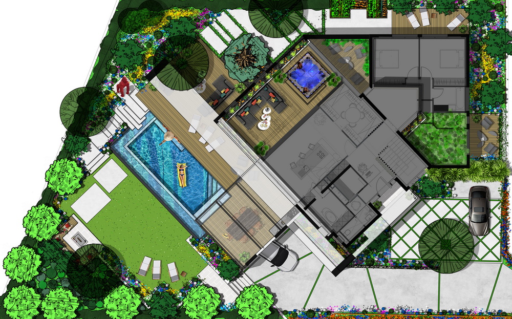 Plan 3D conception jardin paysager