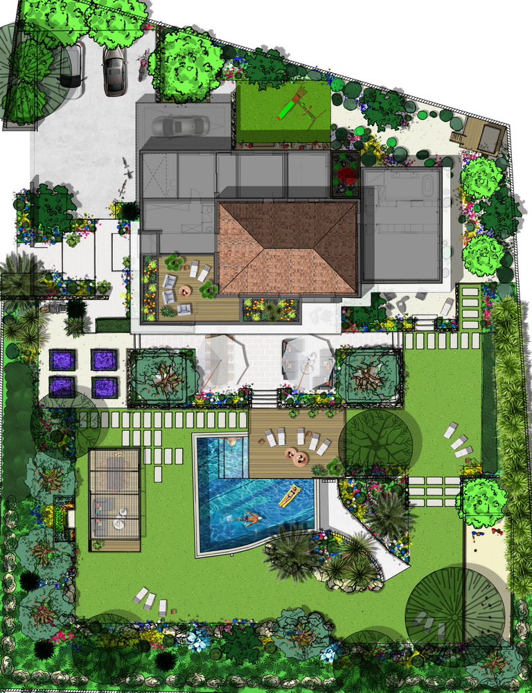 Plan 3D conception jardin paysager
