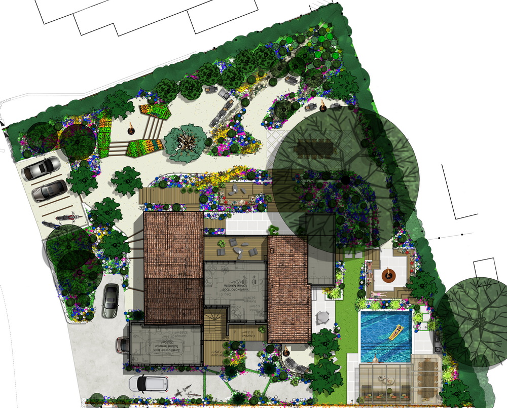 Plan 3D conception jardin paysager