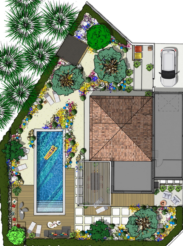 Plan 3D conception jardin paysager