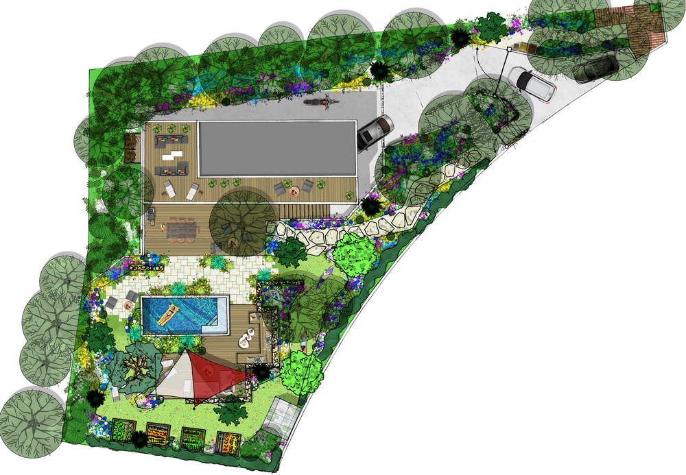 Plan 3D conception jardin paysager
