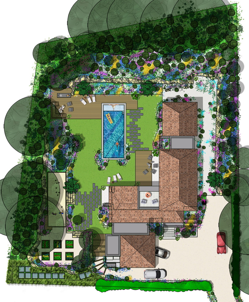 Plan 3D conception jardin paysager
