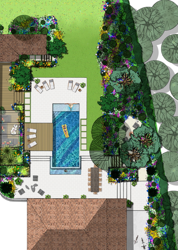 Plan 3D conception jardin paysager