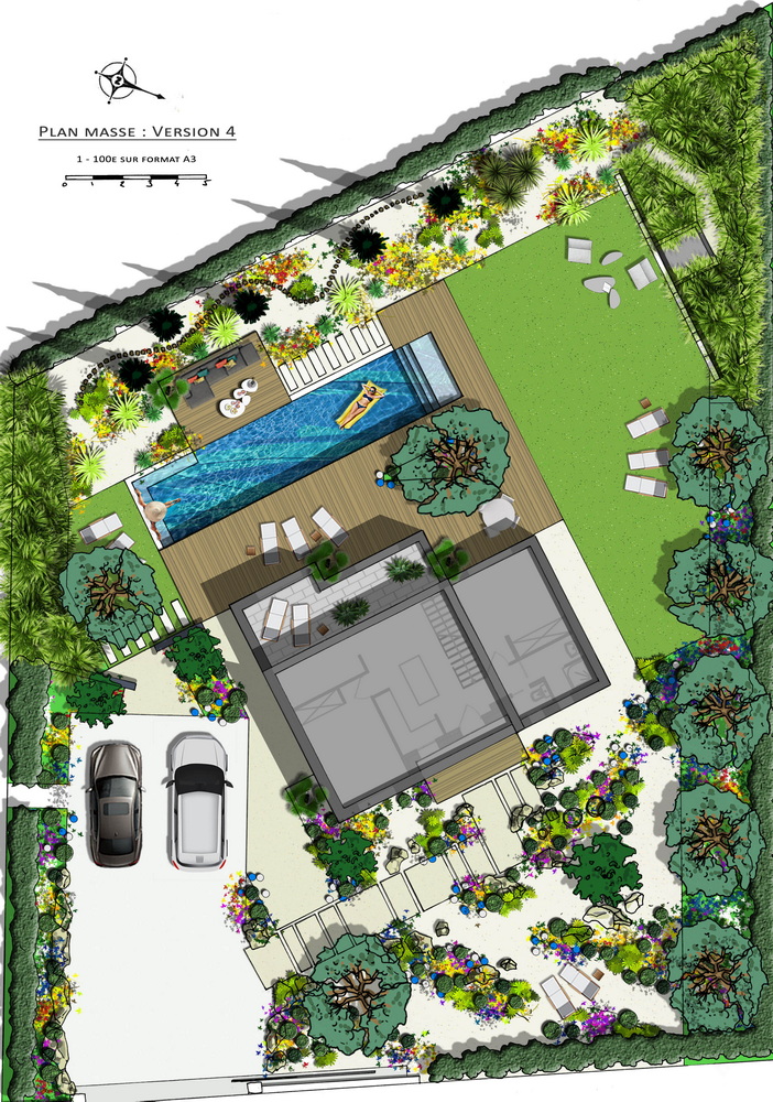 Atelier Naudier concepteur paysagiste Atelier Naudier Architecte Paysagiste Concepteur Montpellier Plan jardin contemporain et design Piscine miroir Jardin graphique022