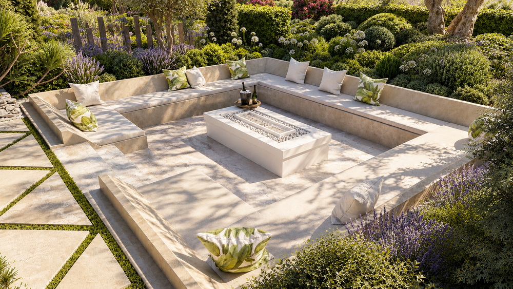 Atelier Naudier concepteur paysagiste Atelier Naudier Architecte Paysagiste Concepteur Banquette lounge detente brasero
